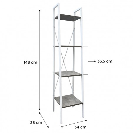 Libreria Scaffale per Libri 4 Ripiani 444113 a Colonna in Metallo 148Hx38x34cm