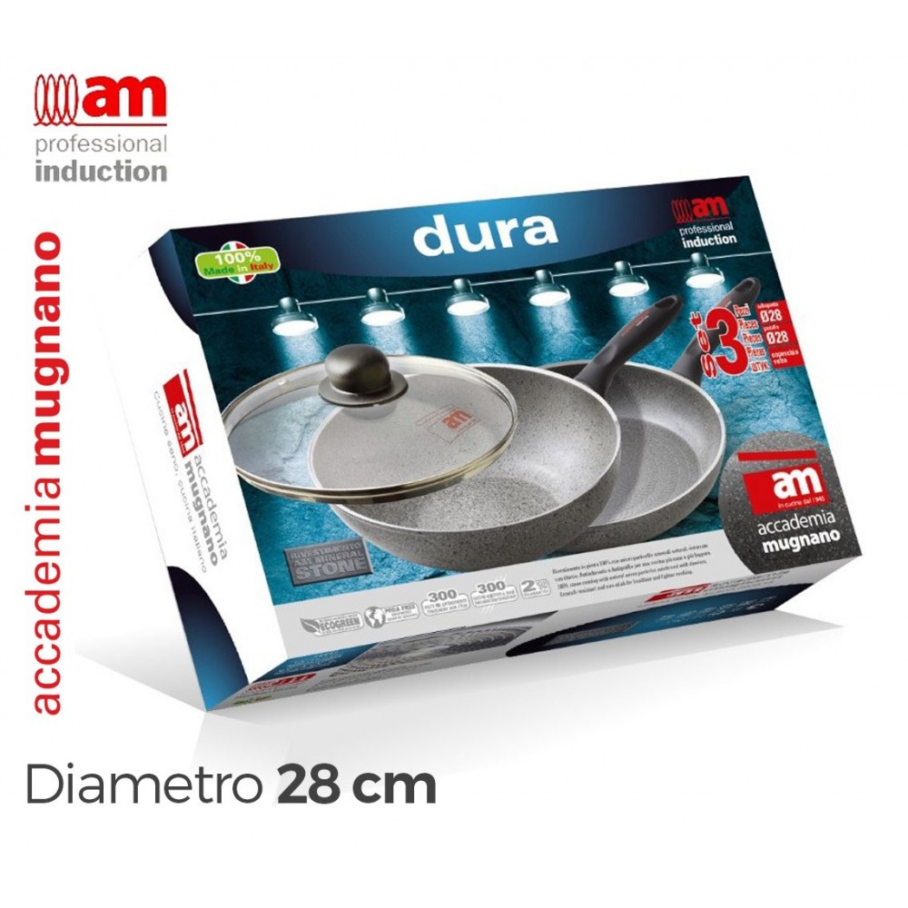 Set padella e saltapasta antiaderente in pietra a induzione 28 cm Accademia Mugnano Linea DURA