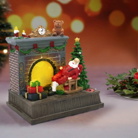 Scenario giostra natalizia camino e Babbo Natale 997099 illuminazione e musica