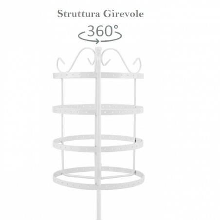 Espositore Portagioie a 4 Piani Struttura Girevole Bianco Ideale per Orecchini