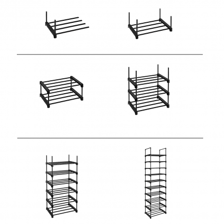 Scaffale 10 Ripiani Modulabile Nero Portascarpe Tubi Metallo Mensole Impilabili