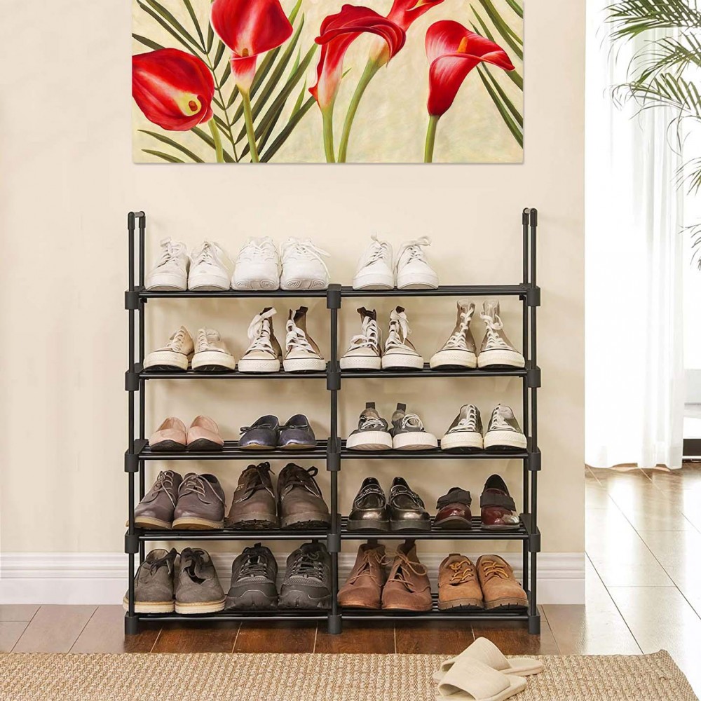 Scaffale 10 Ripiani Modulabile Nero Portascarpe...