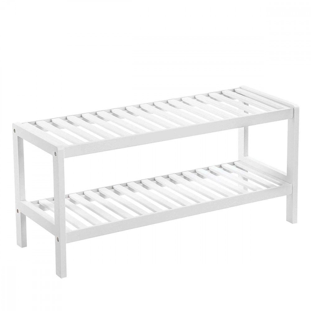 Scarpiera Multiuso Legno Bianco 2 Ripiani Panca Portaoggetti Bianca 33x70x26cm