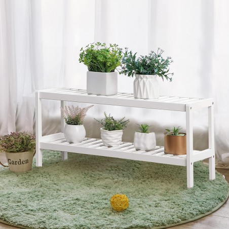 Scarpiera Multiuso Legno Bianco 2 Ripiani Panca Portaoggetti Bianca 33x70x26cm
