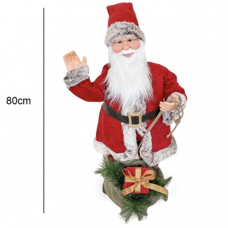 Babbo Natale Rosso e Grigio 144207 Addobbi 80H cm con Suono Luci e Movimento
