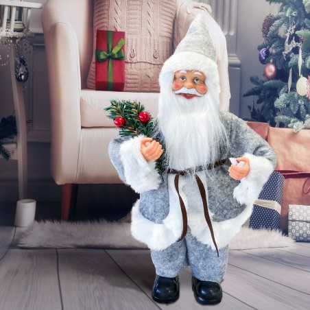 Babbo Natale Vestito Grigio art. 144189 Addobbo Natalizio Decorazione da 30H cm