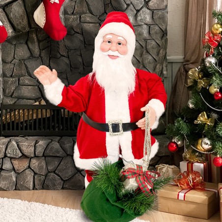Babbo Natale Rosso e Bianco 144208 Addobbi 80H cm con Suono Luci e Movimento