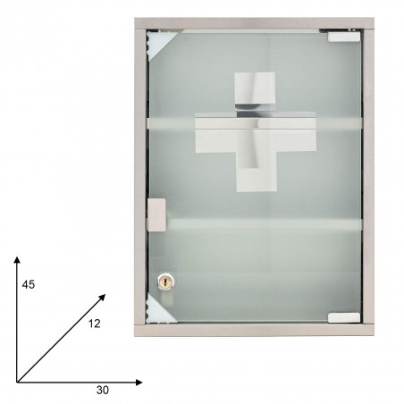 Armadietto porta medicinali con chiave acciaio inox vetro satinato 30x12x45h cm