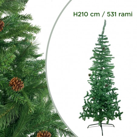Albero di Natale 210H cm 245007 con 531 rami pieghevoli in PVC abete artificiale