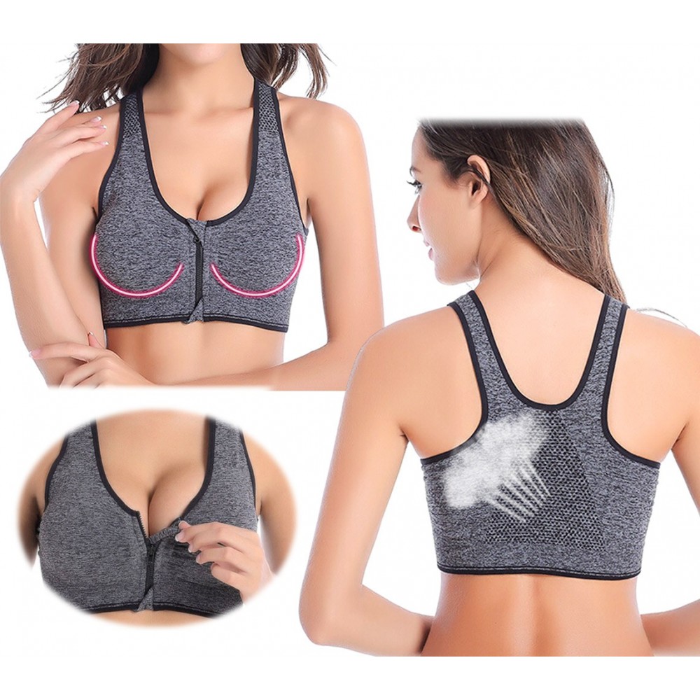 Set 3 reggiseni uso sportivo con cerniera anteriore coppe imbottite removibili senza cuciture sport bra 