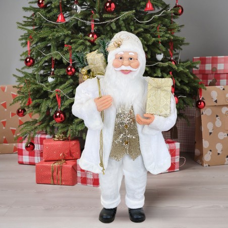 Babbo Natale Bianco e Oro 144230 Abito in Velluto Addobbi 90Hcm con Luci e Suoni
