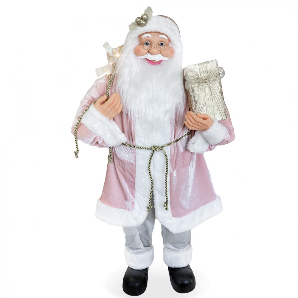 Babbo Natale Rosa 144215 con Abito in Velluto Decorazione 120H cm Musica e Luci