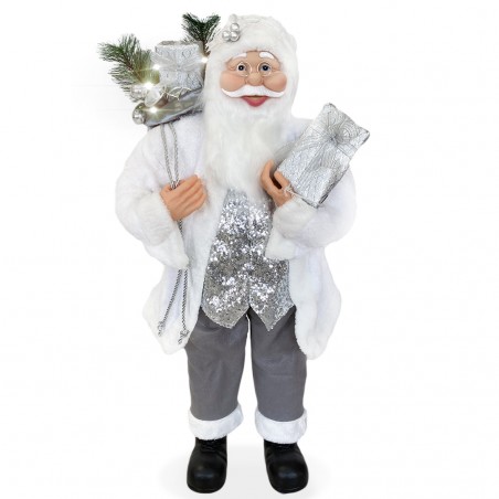 Babbo Natale Bianco e Argento 144224 Abito in velluto 90H cm con Luci e Suoni