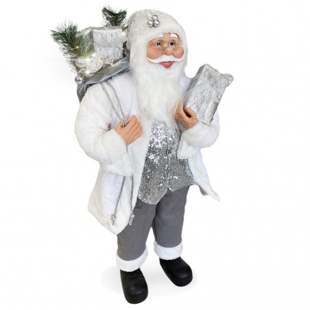 Babbo Natale Bianco e Argento 144224 Abito in velluto 90H cm con Luci e Suoni