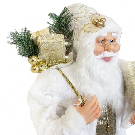 Babbo Natale Bianco e Oro 144230 Abito in Velluto Addobbi 90Hcm con Luci e Suoni