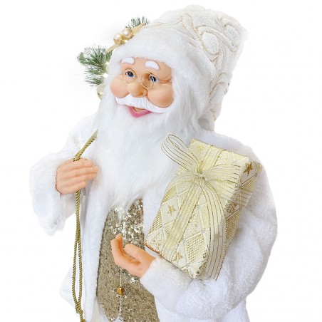 Babbo Natale Bianco e Oro 144230 Abito in Velluto Addobbi 90Hcm con Luci e Suoni