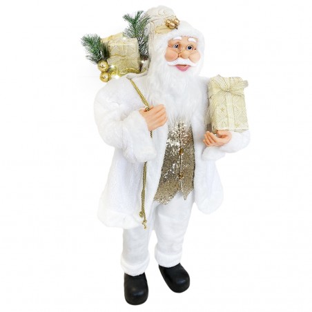 Babbo Natale Bianco e Oro 144230 Abito in Velluto Addobbi 90Hcm con Luci e Suoni