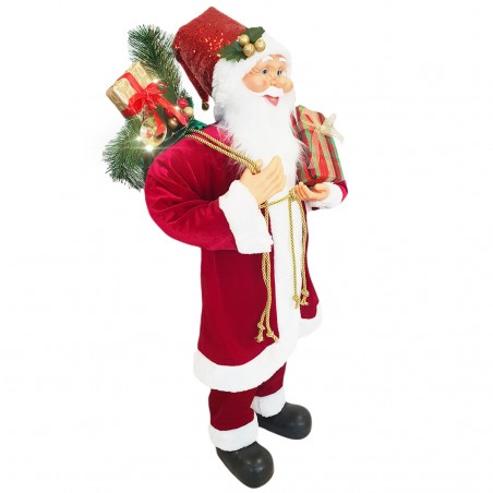 Babbo Natale Rosso Classico 144218 Abito in Velluto 90H cm con Luci e Suoni