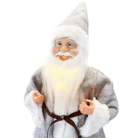 Babbo Natale Vestito Grigio art 144201 Addobbo Natalizio 50H cm con Minilucciole