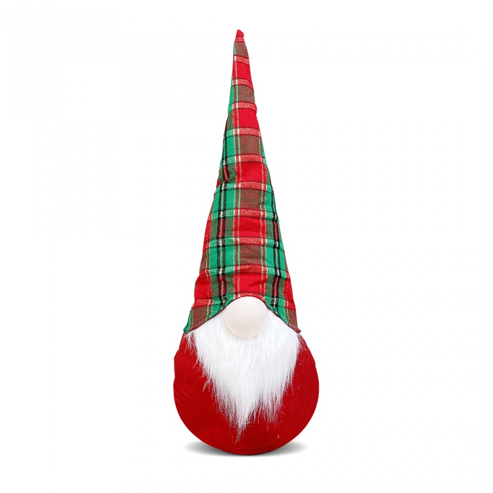 Gnomo di Natale abito Scozzese e barba 305183 decorazione con luce 22x17xH65 cm