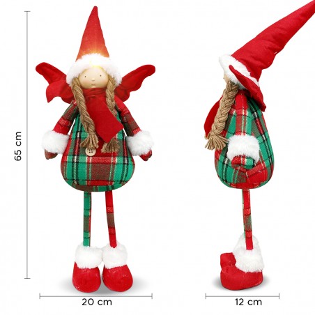 Fatina di Natale 305188 Decorazione con Abito Scozzese in Stoffa e Luce H65cm