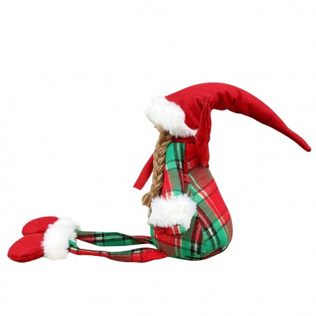 Fatina di Natale seduta con abito scozzese 305187 Decorazione con luce 20X12 cm