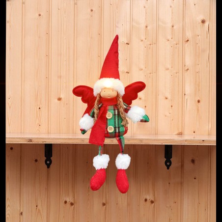 Fatina di Natale seduta con abito scozzese 305185 Decorazione con luce 12X8 cm