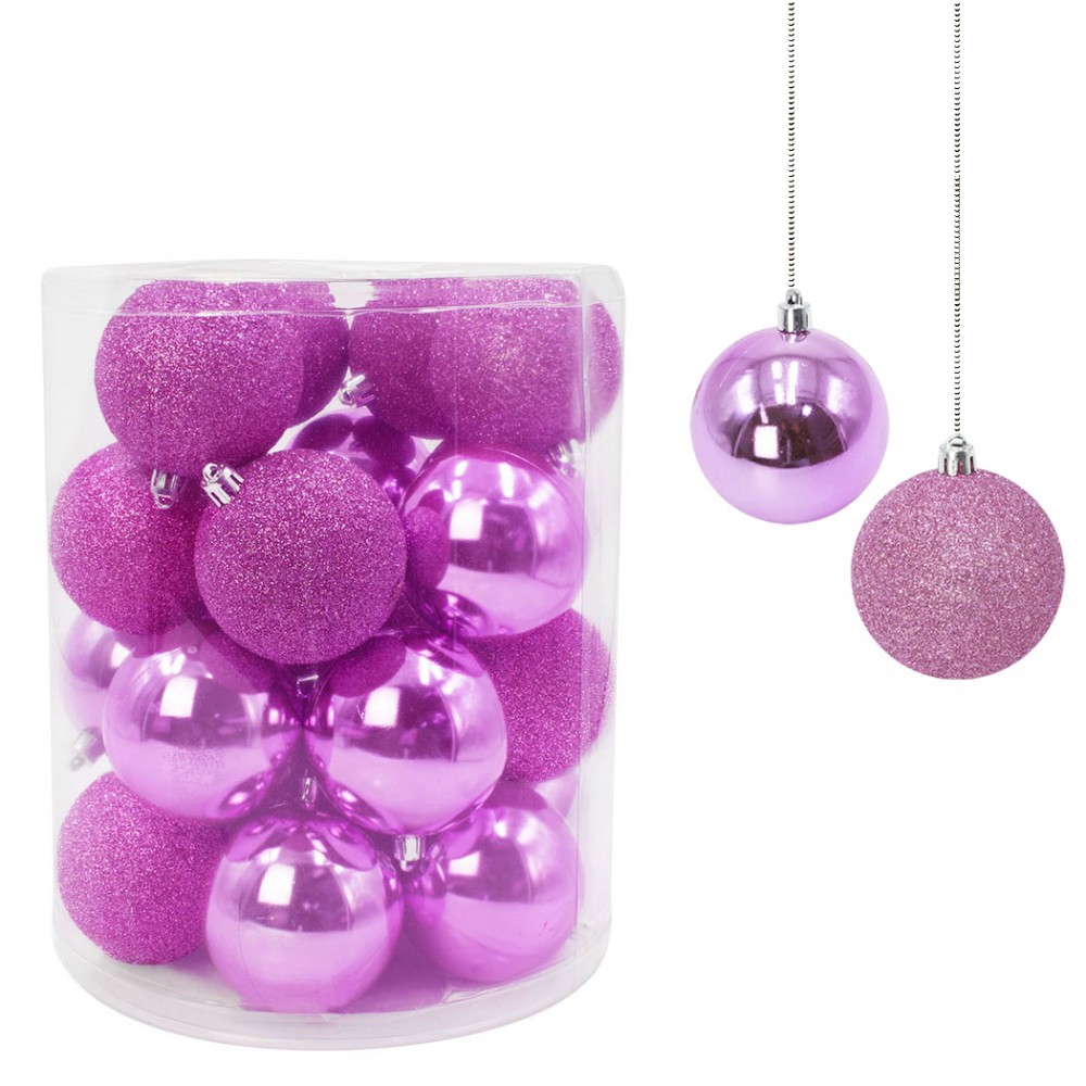 Pack 24 Sfere 7 cm Natalizie 389088 Palle Natale Rosa 7cm Decorazioni per Alberi