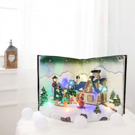 Villaggio Natalizio Libro GRIGIO 361019 con Luci Suoni Movimento 31Lx19Px21H cm
