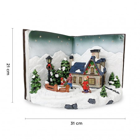 Villaggio Natalizio Libro GRIGIO 361019 con Luci Suoni Movimento 31Lx19Px21H cm