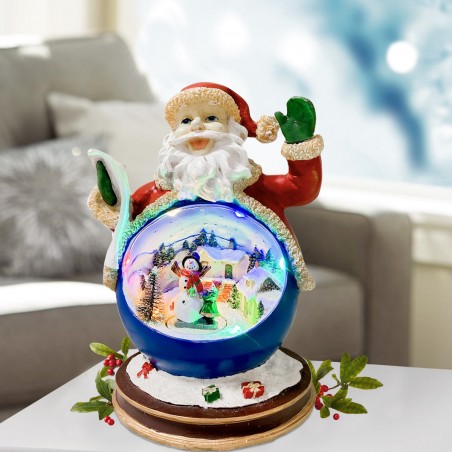 Babbo Natale in Resina 361025 con Luci Musica e Movimento con Scenario Natalizio