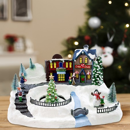 Villaggio Natalizio Innevato 361038 Giostra con Luci Suoni Movimento 37x21x27 cm