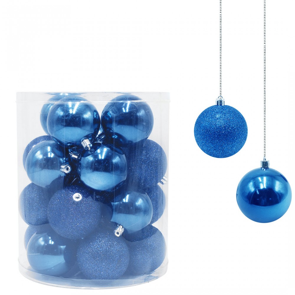 Pack 24 Sfere 7 cm Natalizie 389091 Palle di Natale Blu Decorazioni per Alberi