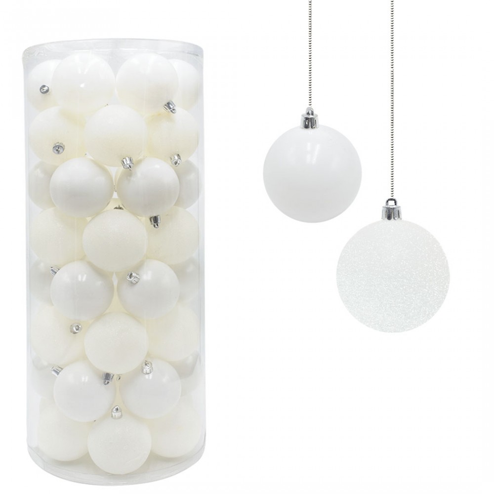 Pack 48 Sfere 7 cm Natalizie 389096 Palle Natale Bianche Decorazioni per Alberi