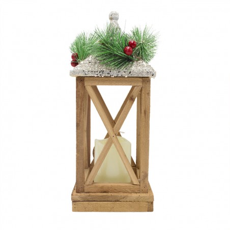 Lanterna con lumino di Natale 859748 decorazione in legno con luce led e glitter