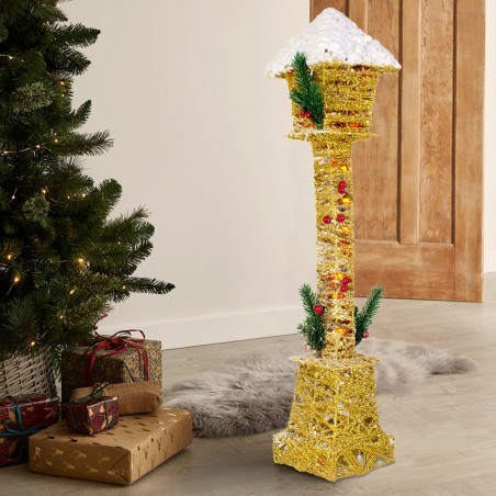 Lampione di Natale ad intreccio 867514 con minilucciole dorato glitter 60H cm