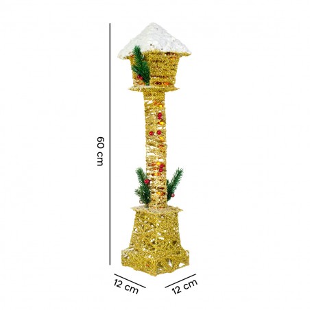 Lampione di Natale ad intreccio 867514 con minilucciole dorato glitter 60H cm