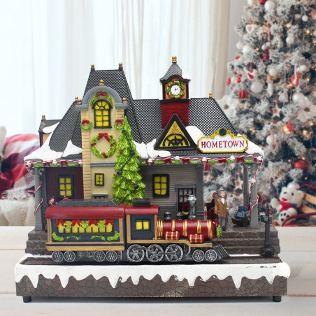 Villaggio natalizio 899898 Stazione innevata luci suoni movimento 30Hx15Px32L cm