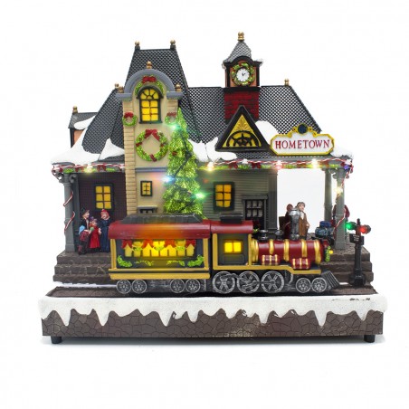 Villaggio natalizio 899898 Stazione innevata luci suoni movimento 30Hx15Px32L cm