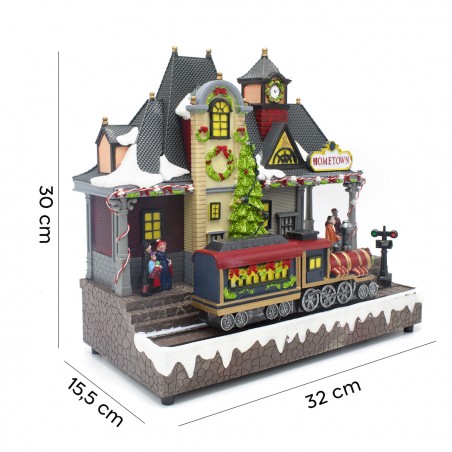 Villaggio natalizio 899898 Stazione innevata luci suoni movimento 30Hx15Px32L cm