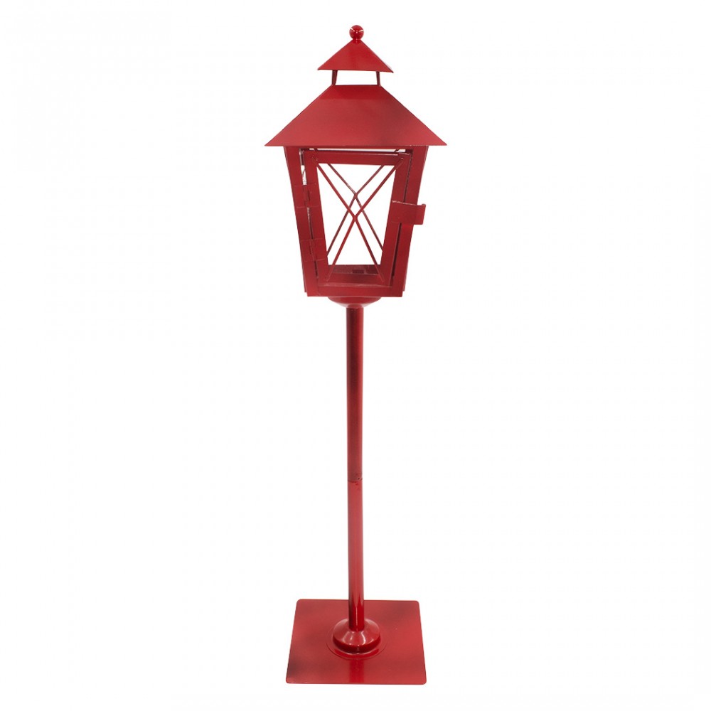 Lampione rosso di Natale 743979 decorazione in metallo e vetro 60Hx14x14 cm
