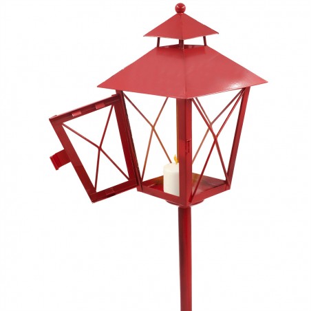 Lampione rosso di Natale 743979 decorazione in metallo e vetro 60Hx14x14 cm