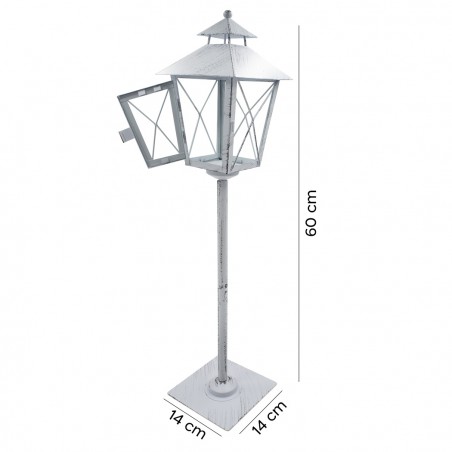 Lampione bianco di Natale 744006 decorazione in metallo e vetro 60Hx14x14 cm