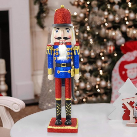 Soldatino schiaccianoci di Natale 048086 struttura in legno con glitter 38H cm