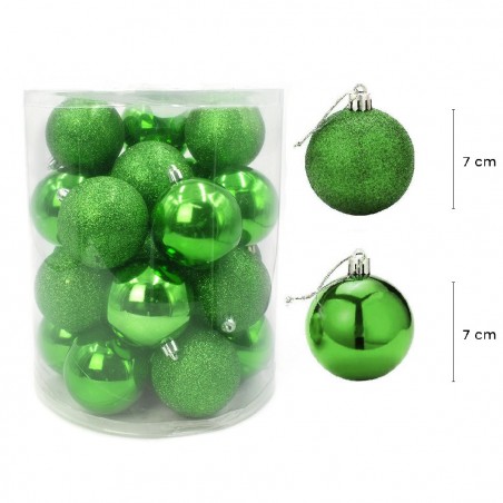 Pack 24 Sfere 7 cm Natalizie 389090 Palle di Natale Verde Decorazioni per Alberi