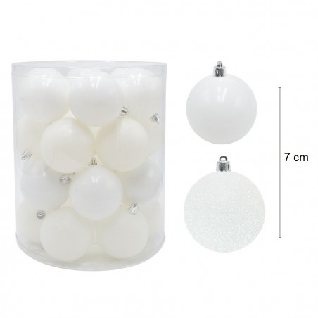 Pack 24 Sfere 7 cm Natalizie 389089 Palle Natale Bianche Decorazioni per Alberi