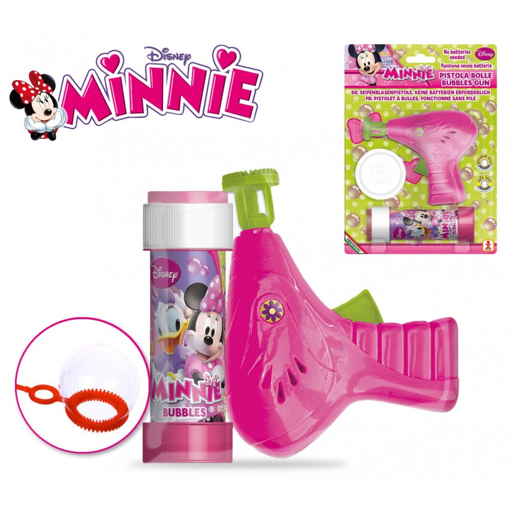 Pistola spara bolle Minnie con luce cartoon incluso flacone di sapone specifico bolle