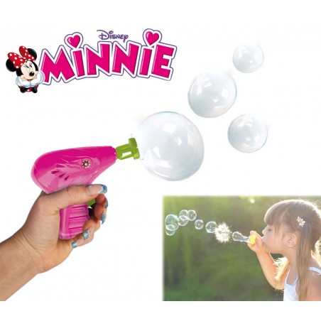 Pistola spara bolle Minnie con luce cartoon incluso flacone di sapone specifico bolle