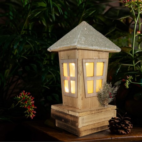 Lanterna di Natale 859717 decorazione in legno con glitter e illuminazione