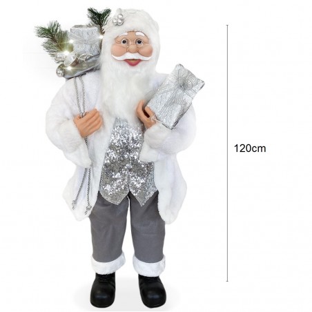 Babbo Natale Bianco e Argento 144227 Abito in velluto 120H cm con Luci e Suoni